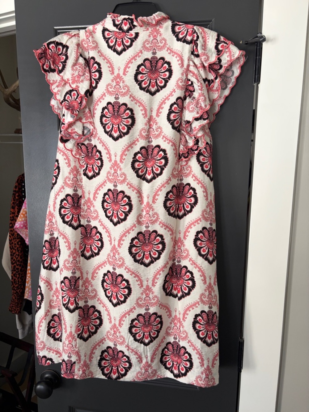 Umgee Pink and Black Floral Ruffle Mini Dress - Picture 2 of 2
